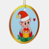 Kerstmis en kunsten op Sky Blue Keramisch Ornament (Rechts)