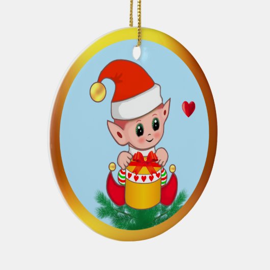 Kerstmis en kunsten op Sky Blue Keramisch Ornament (Rechts)