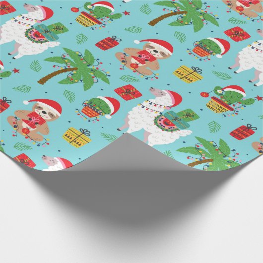 Kerstmis en llama-patroon cadeaupapier (Hoek)