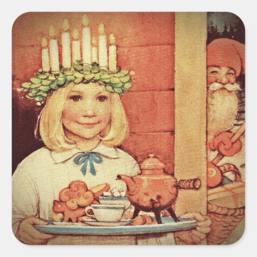 Kerstmis en Lucia Day Karin Vierkante Sticker (Voorkant)