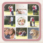 Kerstmis en negen foto's stoffig roos roze kartonnen onderzetters (Voorkant)