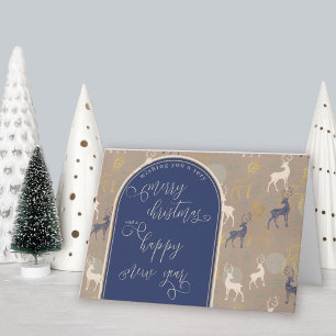 Kerstmis en Nieuwjaar Calligrafie Bos Herten Feestdagen Kaart