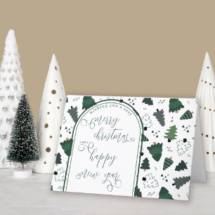 Kerstmis en Nieuwjaar Calligrafie Groene Bomen Feestdagen Kaart