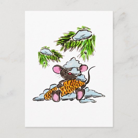 Kerstmis en Nieuwjaar muis met een kegel Briefkaart (Voorkant)