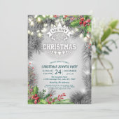 Kerstmis en nieuwjaarsfeest Pine Poinsettia Kaart (Staand voorkant)