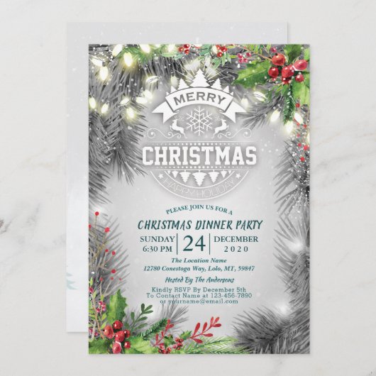 Kerstmis en nieuwjaarsfeest Pine Poinsettia Kaart (Voorkant / Achterkant)