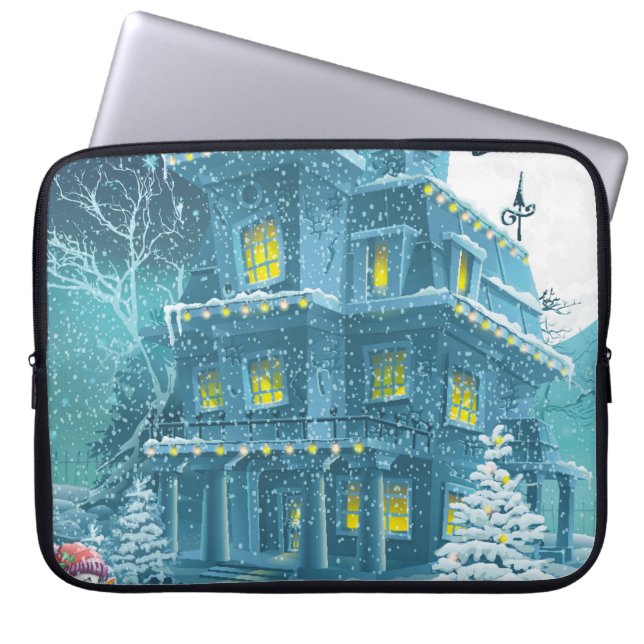 Kerstmis en nieuwjaarskaartje met het beeld laptop sleeve (Voorkant)