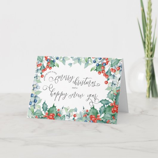 Kerstmis en nieuwjaarskalligrafie winterbessen feestdagen kaart (Voorkant)