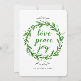 Kerstmis en Nieuwjaarskrans. Liefde, vrede, vreugd Feestdagenkaart