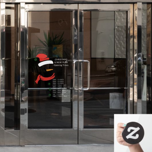 Kerstmis en nieuwjaarsopeningstijden Santa Snowman Raamsticker (Kantoordeur)