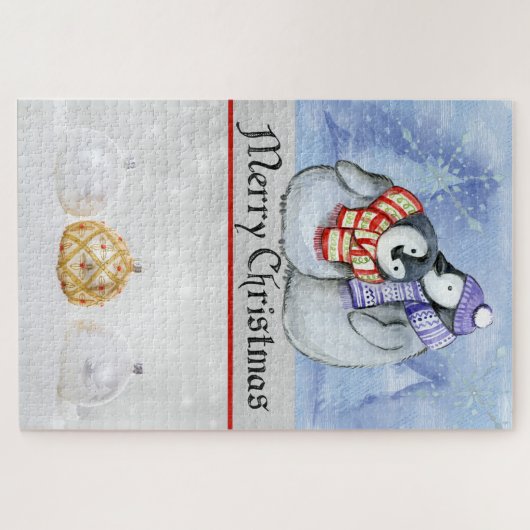 Kerstmis en pinguïns legpuzzel (Horizontaal)
