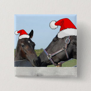 Kerstmis en Pony Vierkante Button 5,1 Cm