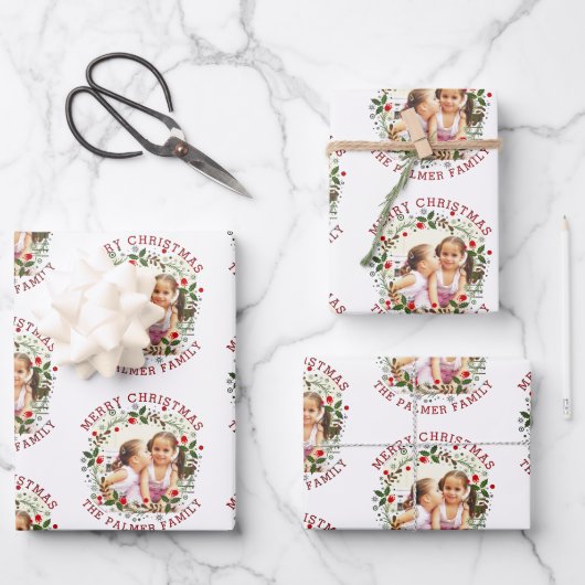 Kerstmis en rode kerstfoto inpakpapier vel (Voorkant)