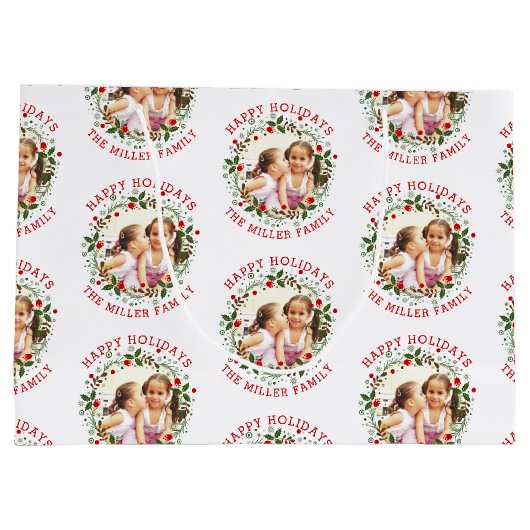 Kerstmis en rode Prettige feestdagen foto Groot Cadeauzakje (Achterkant)