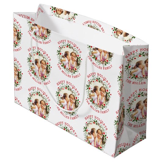 Kerstmis en rode Prettige feestdagen foto Groot Cadeauzakje (Achterkant Gekanteld)