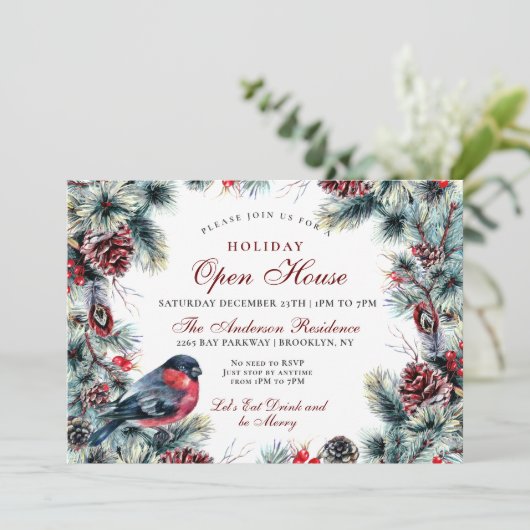 Kerstmis en Rood Bird Holiday Open House Kaart (Staand voorkant)