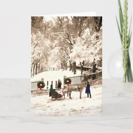 Kerstmis en sneeuw op Boston Commons in de jaren z Feestdagen Kaart (Voorkant)