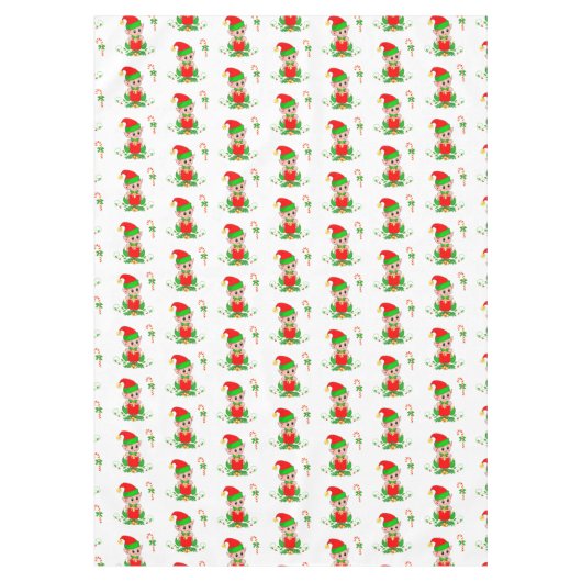 Kerstmis en snoepgoed op witte tablet tafelkleed (Voorkant)