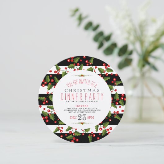 Kerstmis en Stripes Diner Invite Kaart (Staand voorkant)