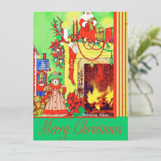 Kerstmis en Teddy Bears Holiday Card Feestdagenkaart (Staand voorkant)