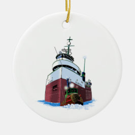 Kerstmis en vrachtschip keramisch ornament