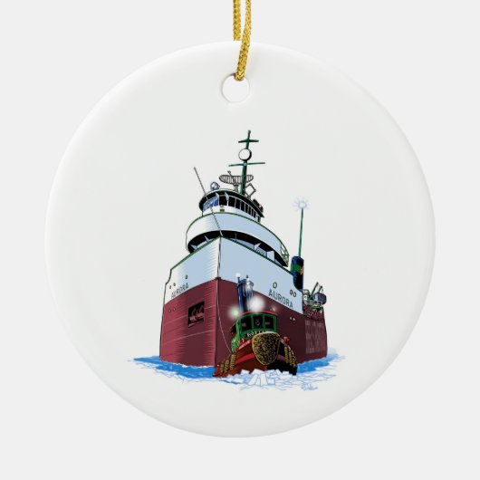 Kerstmis en vrachtschip keramisch ornament (Voorkant)