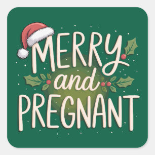 Kerstmis en Zwanger Xmas Zwangerschapsaankondiging Vierkante Sticker