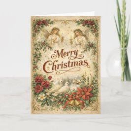 Kerstmis engel en duif Vintage Feestdagen Kaart