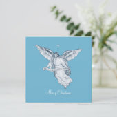 Kerstmis  Engel met bericht op lichtblauw (Staand voorkant)