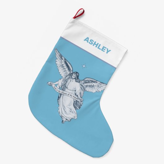 Kerstmis  Engel op Light Blue Grote Kerstsok (Voorkant (Hangend))