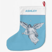 Kerstmis  Engel op Light Blue Grote Kerstsok (Achterkant)