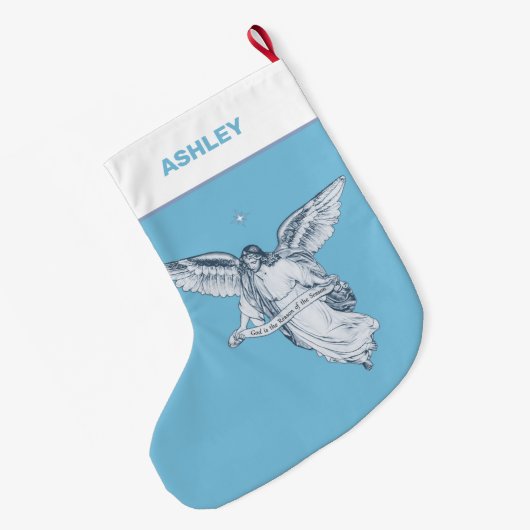 Kerstmis  Engel op Light Blue Grote Kerstsok (Achterkant (Hangend))