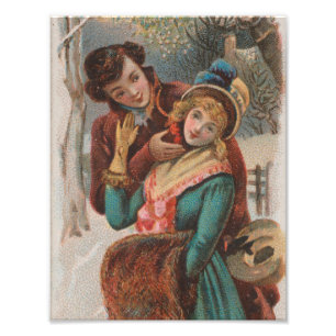 Kerstmis, Engeland-Vintage Victoriaanse tijdperk a Foto Afdruk
