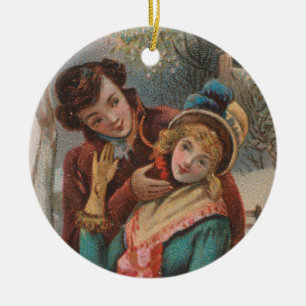 Kerstmis, Engeland-Vintage Victoriaanse tijdperk a Keramisch Ornament