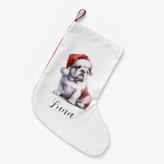 Kerstmis Engels Bull Dog Santa Hat Kleine Kerstsok (Voorkant (Hangend))