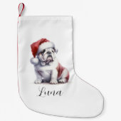 Kerstmis Engels Bull Dog Santa Hat Kleine Kerstsok (Voorkant)