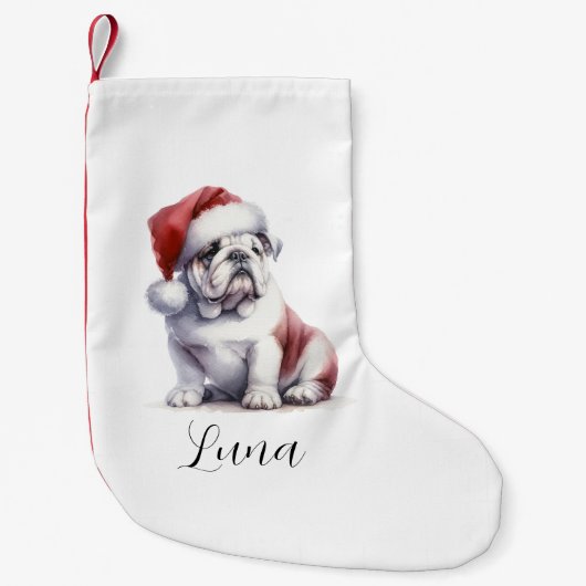Kerstmis Engels Bull Dog Santa Hat Kleine Kerstsok (Voorkant)