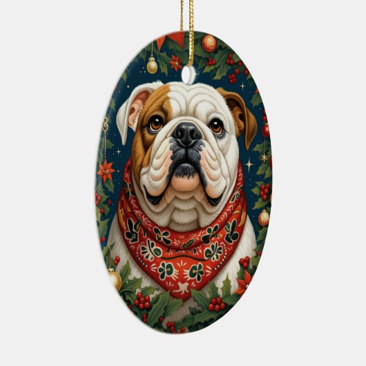 Kerstmis Engelse Bulldog hond Keramisch Ornament (Rechts)