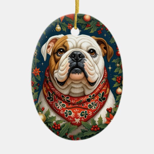 Kerstmis Engelse Bulldog hond Keramisch Ornament (Voorkant)