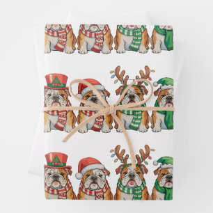 Kerstmis Engelse Bulldog Hond Kerstman Hoed Rendie Inpakpapier Vel