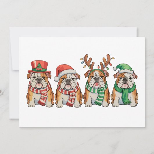Kerstmis Engelse Bulldog Hond Kerstmuts Rendier Feestdagenkaart (Voorkant)