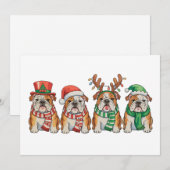 Kerstmis Engelse Bulldog Hond Kerstmuts Rendier Feestdagenkaart (Voorkant / Achterkant)