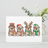 Kerstmis Engelse Bulldog Hond Kerstmuts Rendier Feestdagenkaart (Staand voorkant)