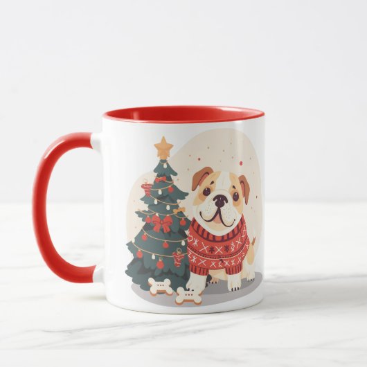 Kerstmis Engelse Bulldog Kersttrui Mok (Links)