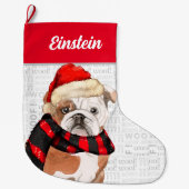 Kerstmis Engelse Bulldog met Dog's Name Grote Kerstsok (Voorkant)