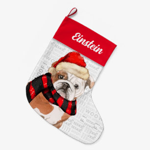 Kerstmis Engelse Bulldog met Dog's Name Grote Kerstsok