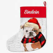 Kerstmis Engelse Bulldog met Dog's Name Grote Kerstsok (Achterkant)