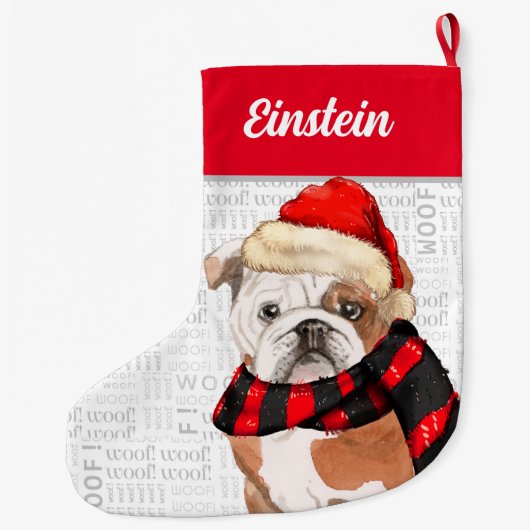 Kerstmis Engelse Bulldog met Dog's Name Grote Kerstsok (Achterkant)