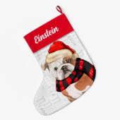 Kerstmis Engelse Bulldog met Dog's Name Grote Kerstsok (Achterkant (Hangend))