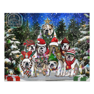 Kerstmis Engelse Bulldog Tree Foto Afdruk